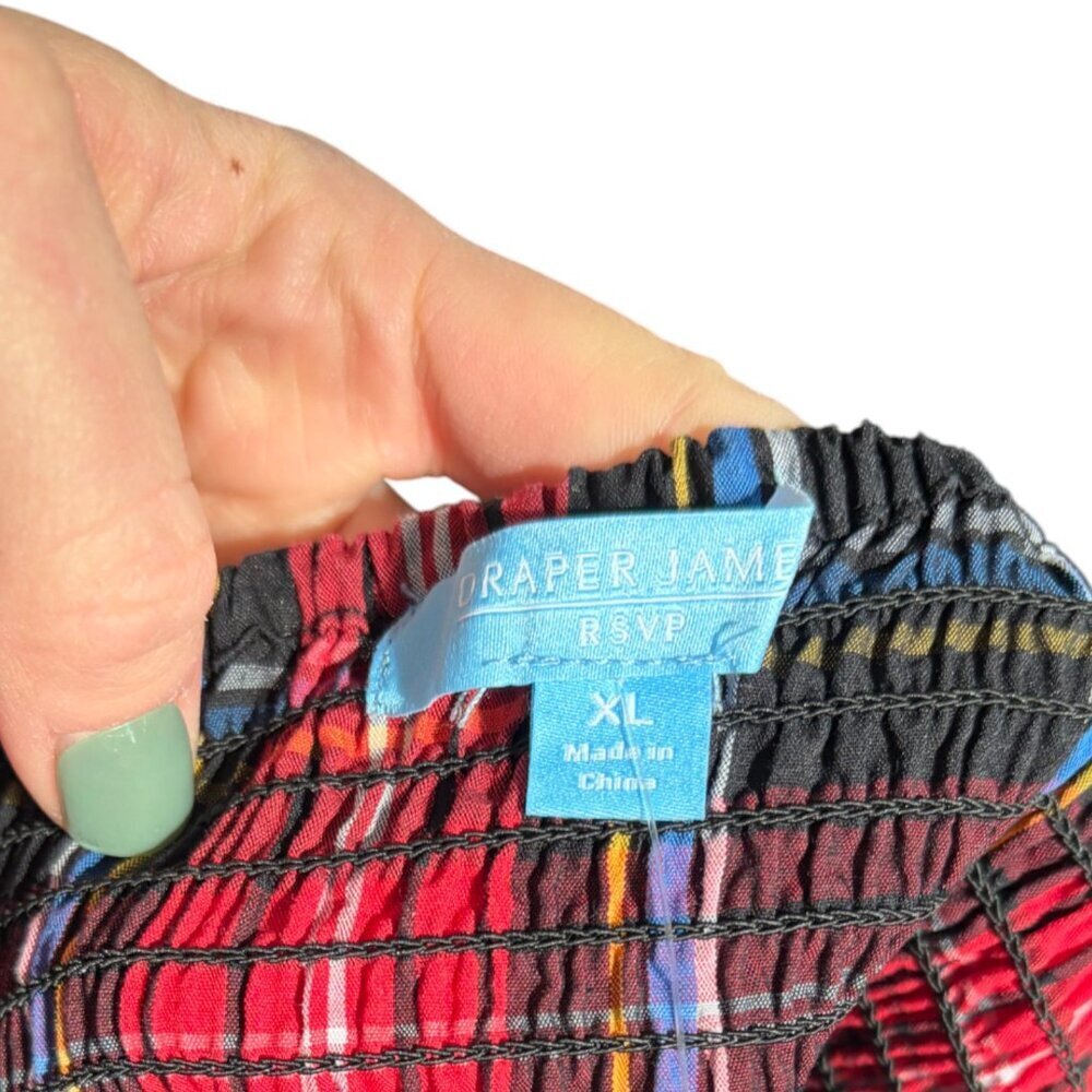 Draper James RSVP Plaid Smocked Peplum Top XL Red Tartan Holiday Party Christmas - Picture 5 of 5